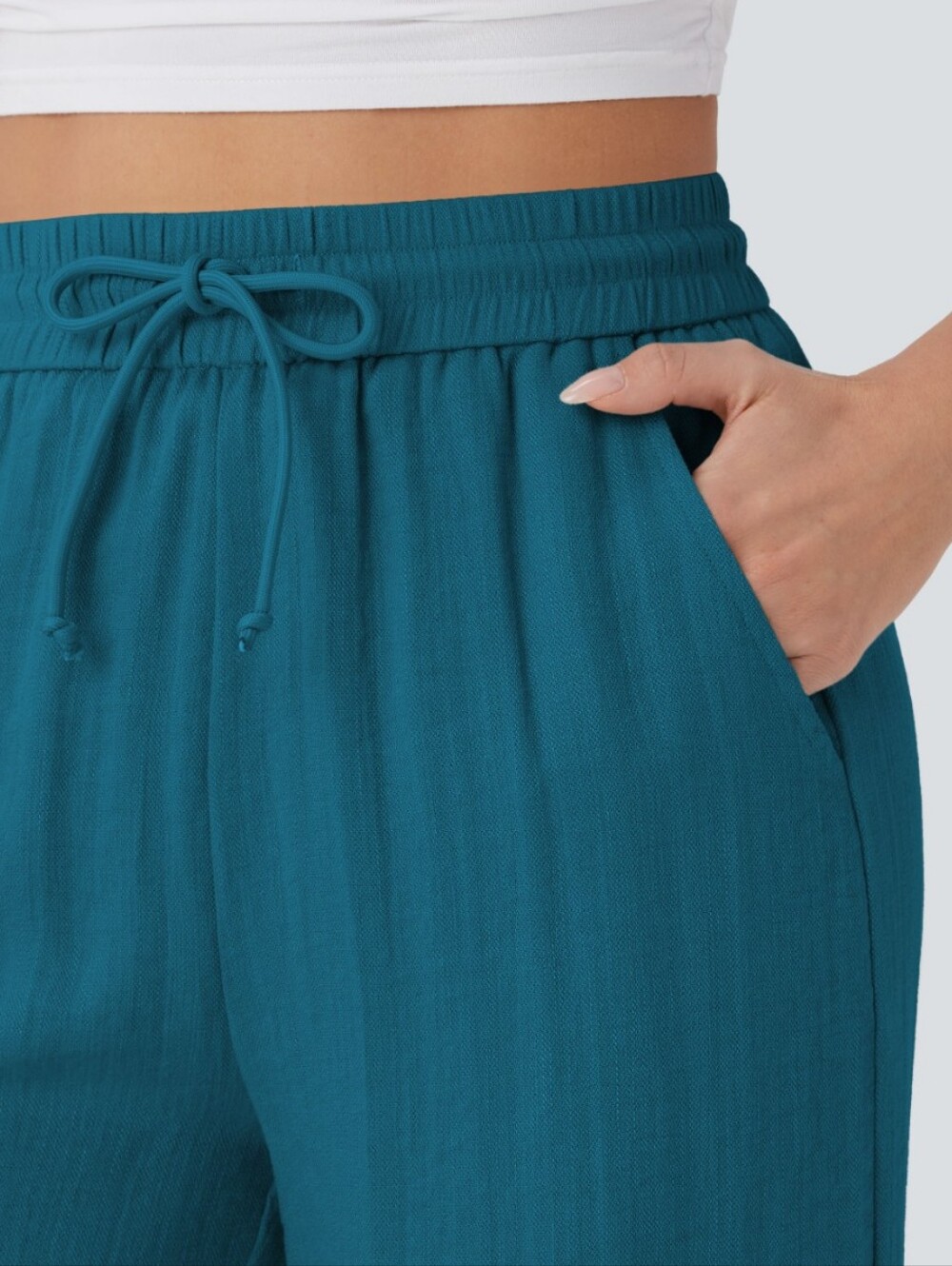 NEW Halara Airy Flowy Summer Pants Sz L In Crystal Teal Regular Inseam - Picture 3 of 5